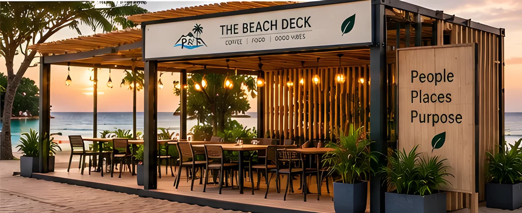 Container cafe installed on a beachfront